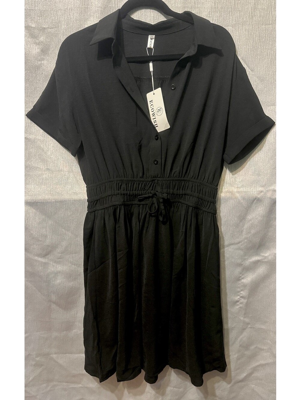 Belted Shirt Dress Short Sleeves WITH POCKETS!!! Sz S Black